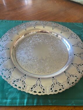 Ornate Silver-Plate Decorative Serving Tray - Classic Home Dining Accent